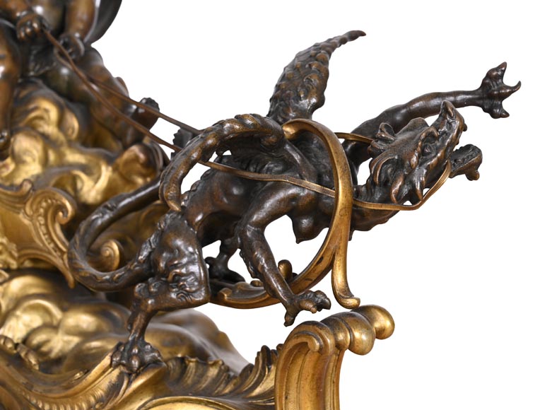 Rococo style clock with Louis XV monogram, gilt and patinated bronze-5