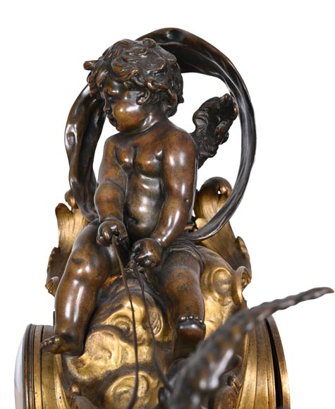 Rococo style clock with Louis XV monogram, gilt and patinated bronze-6