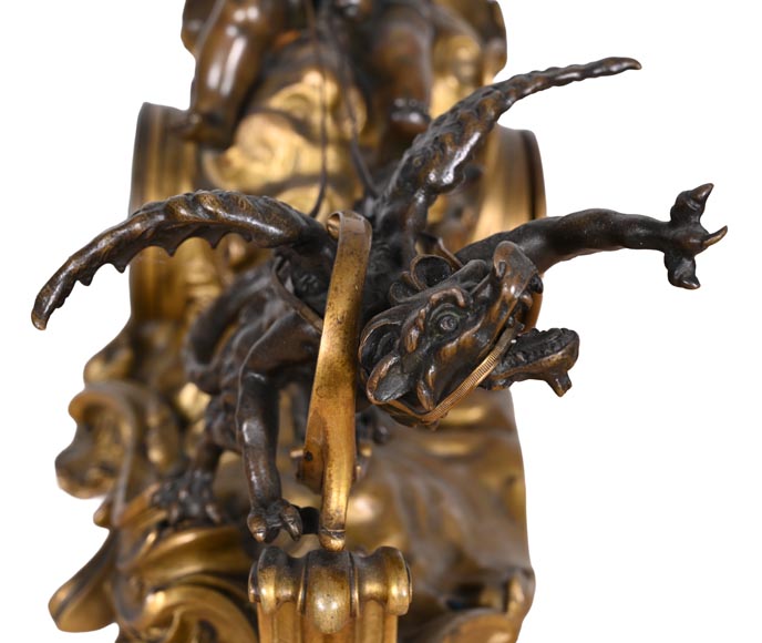 Rococo style clock with Louis XV monogram, gilt and patinated bronze-7