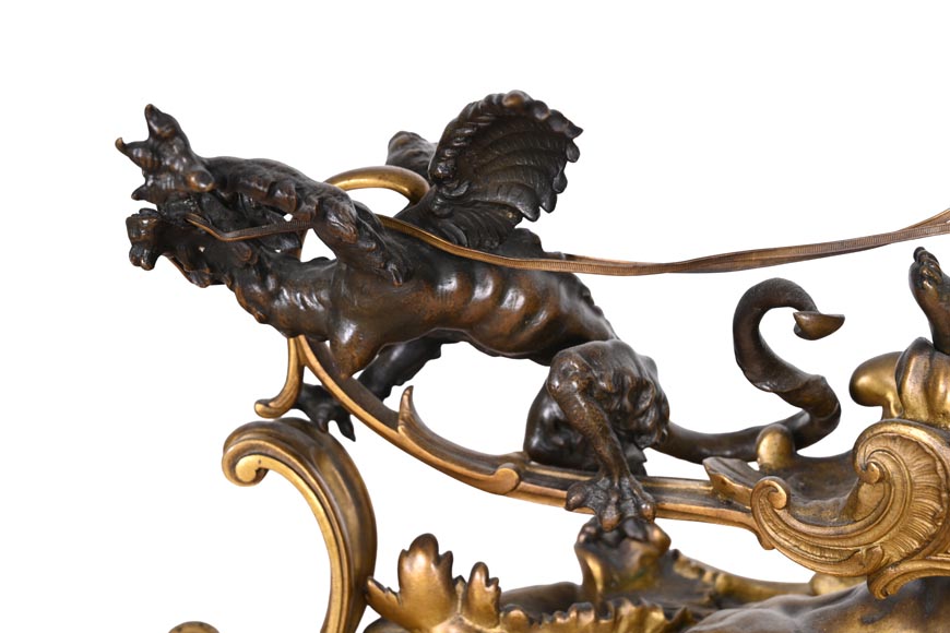 Rococo style clock with Louis XV monogram, gilt and patinated bronze-8