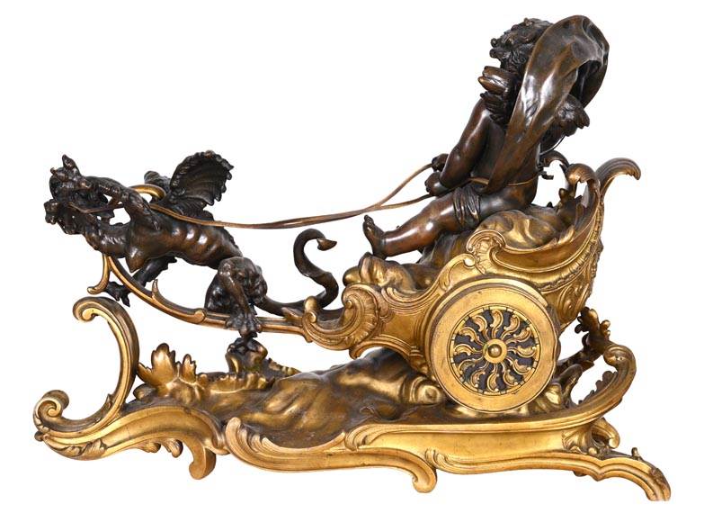 Rococo style clock with Louis XV monogram, gilt and patinated bronze-9