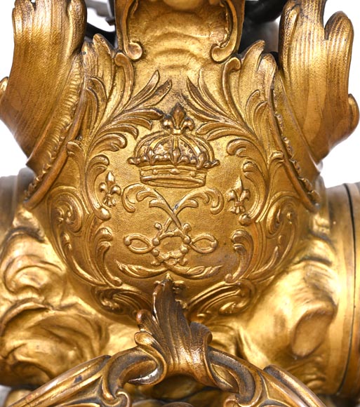 Rococo style clock with Louis XV monogram, gilt and patinated bronze-10