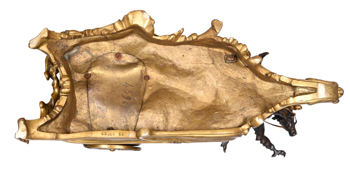 Rococo style clock with Louis XV monogram, gilt and patinated bronze-11