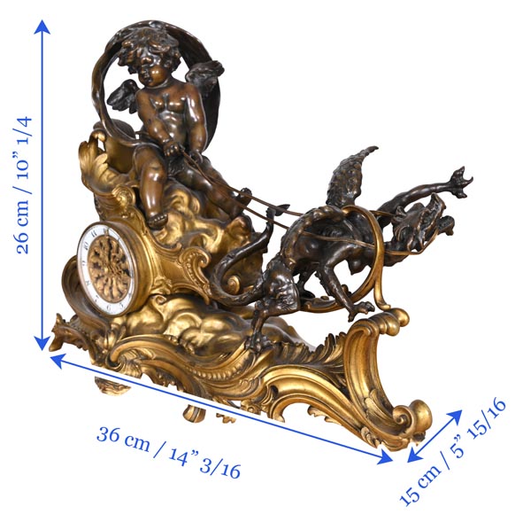 Rococo style clock with Louis XV monogram, gilt and patinated bronze-12