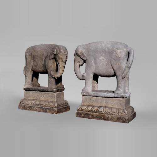 Pair of Vietnamese-style carved stone elephant statues