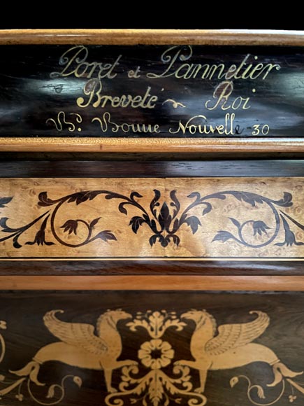 PORET AND PANNETIER, French billiard table in the Louis-Philippe style with rich marquetry decoration, resting on six gilt bronze lion's feet-2