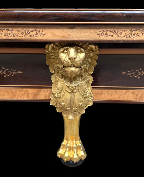 PORET AND PANNETIER, French billiard table in the Louis-Philippe style with rich marquetry decoration, resting on six gilt bronze lion's feet-4