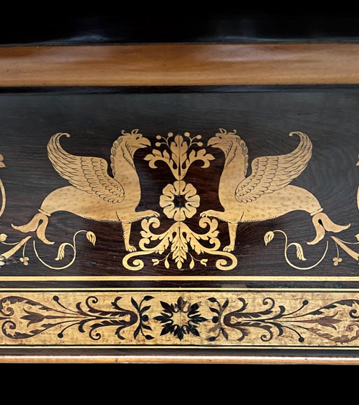 PORET AND PANNETIER, French billiard table in the Louis-Philippe style with rich marquetry decoration, resting on six gilt bronze lion's feet-6
