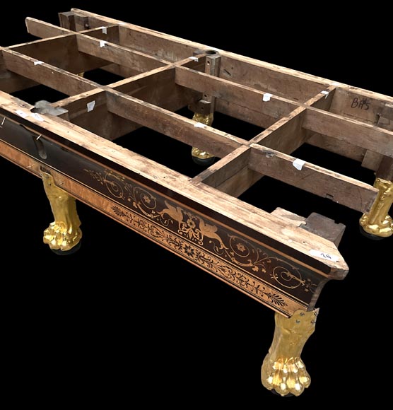 PORET AND PANNETIER, French billiard table in the Louis-Philippe style with rich marquetry decoration, resting on six gilt bronze lion's feet-9