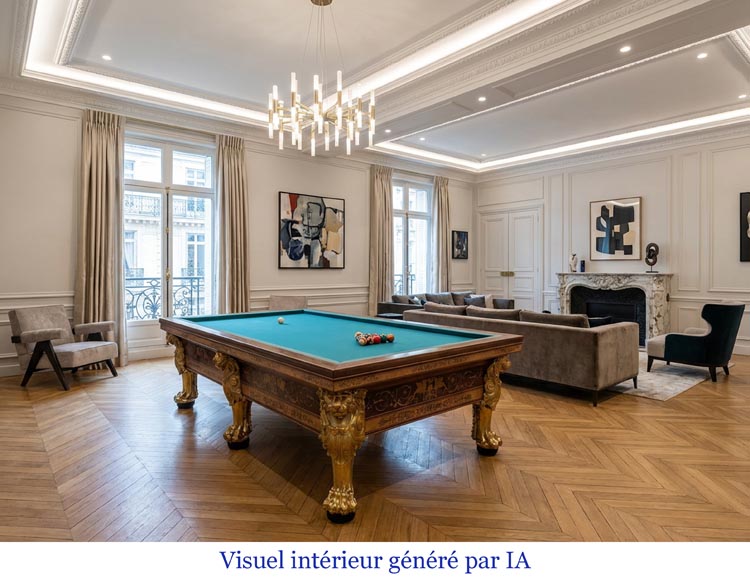 PORET AND PANNETIER, French billiard table in the Louis-Philippe style with rich marquetry decoration, resting on six gilt bronze lion's feet-11