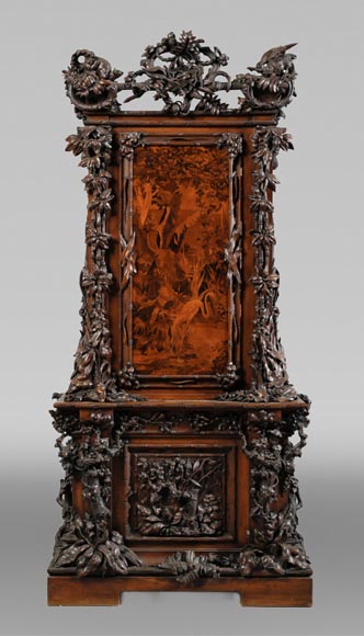 Jean-Pierre TAHAN & Joseph CREMER, two-part carved buffet with marquetry panel called “Fantasy Furniture” Exhibition 1855-0