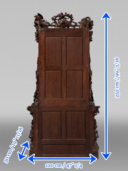 Jean-Pierre TAHAN & Joseph CREMER, two-part carved buffet with marquetry panel called “Fantasy Furniture” Exhibition 1855-13