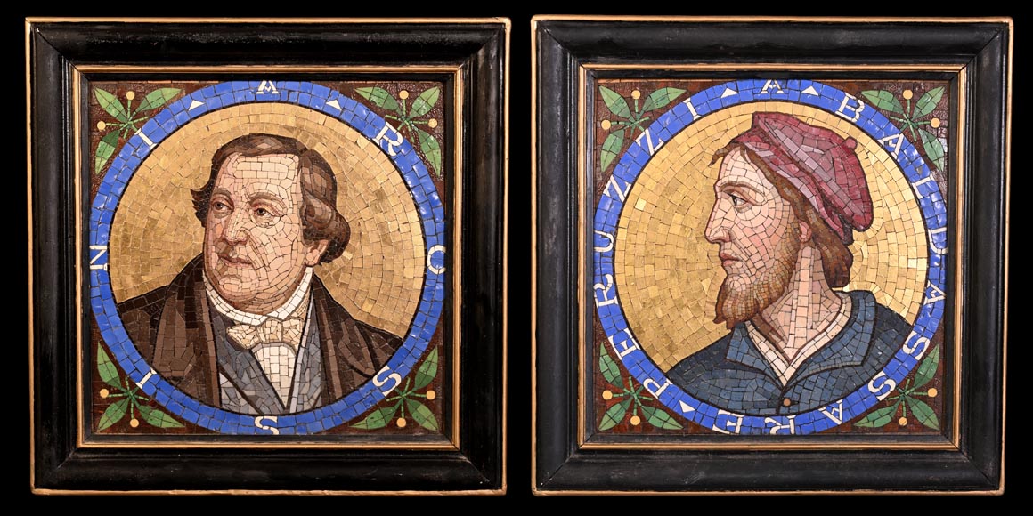Antonio Salviati (Vicenza, 1816 – Venice, 1890), attributed to Pair of mosaic portraits of Gioachino Rossini and Baldassarre Peruzzi Antonio Salviati (Vicenza, 1816 – Venice, 1890), attributed to Pair of mosaic portraits of Gioachino Rossini and Baldassarre Peruzzi-0