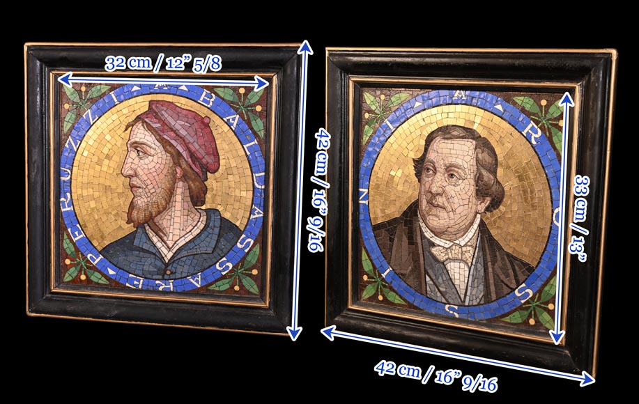 Antonio Salviati (Vicenza, 1816 – Venice, 1890), attributed to Pair of mosaic portraits of Gioachino Rossini and Baldassarre Peruzzi Antonio Salviati (Vicenza, 1816 – Venice, 1890), attributed to Pair of mosaic portraits of Gioachino Rossini and Baldassarre Peruzzi-6
