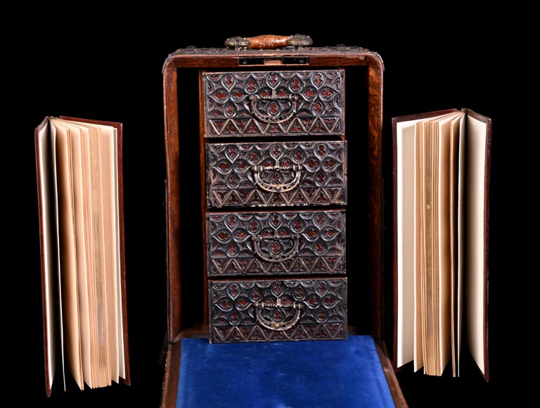Leather and iron travelling case with dragons and mascarons-1