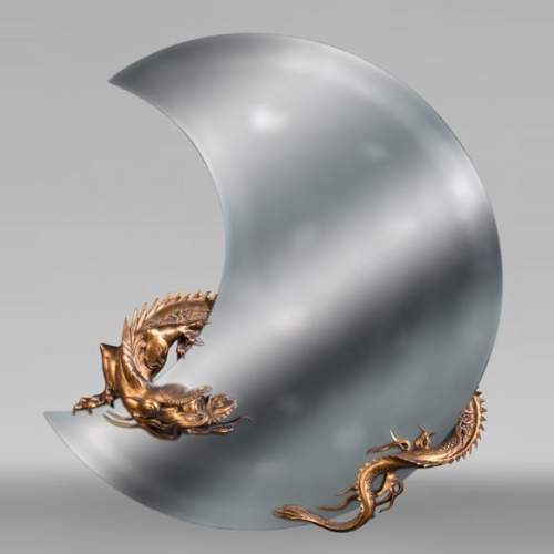 Gabriel VIARDOT (1830–1904), (attributed to) – Rare japoniste crescent-moon mirror with bronze dragon