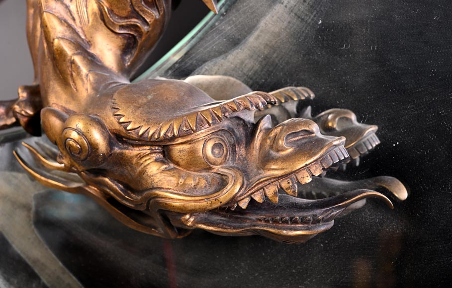 Gabriel VIARDOT (1830–1904), (attributed to) – Rare japoniste crescent-moon mirror with bronze dragon-2