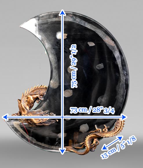 Gabriel VIARDOT (1830–1904), (attributed to) – Rare japoniste crescent-moon mirror with bronze dragon-6