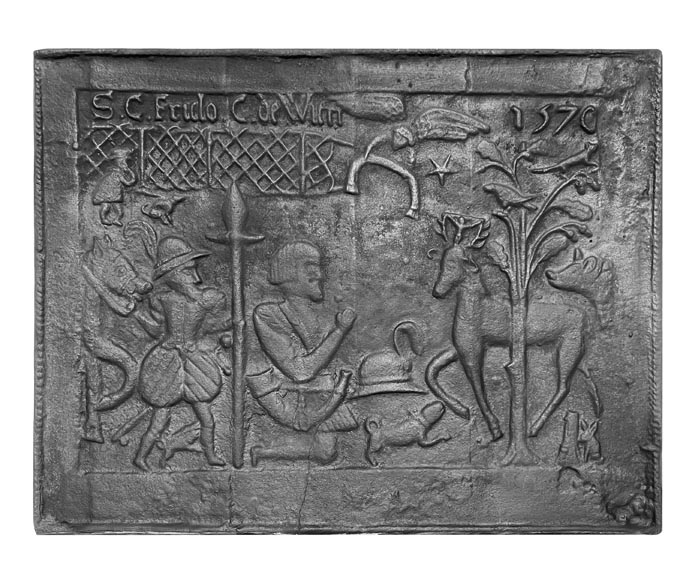 Cast iron fireplace plaque depicting Cast iron fireplace plaque depicting