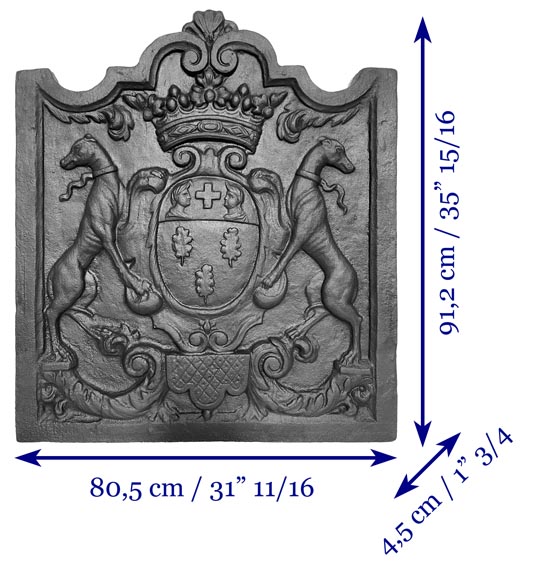Fireplace plaque with coat of arms supported by two greyhounds Fireplace plaque with coat of arms supported by two greyhounds-9