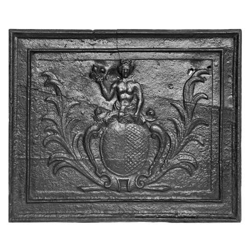 Fireplace plaque with coat of arms surmounted by Apollo holding a fleur-de-lis