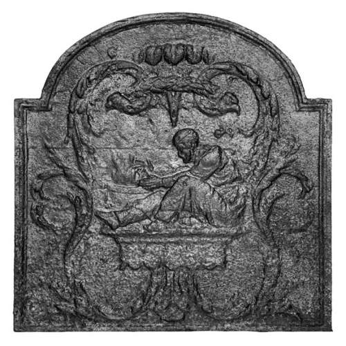 Fireplace plaque with figures near the fire