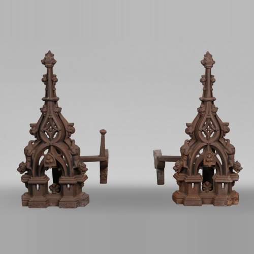 Pair of Neo-Gothic Iron Fire Dogs