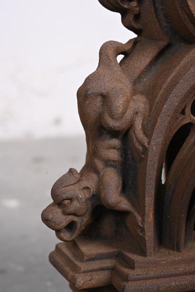 Pair of Neo-Gothic Iron Fire Dogs Pair of Neo-Gothic Iron Fire Dogs-6