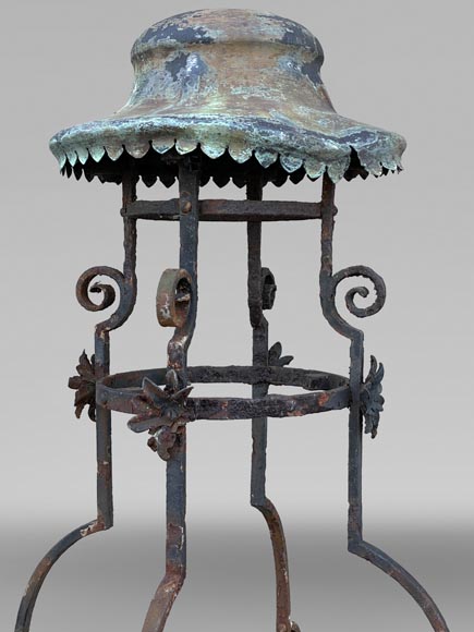 Pair of wrought iron lighting candelabra with openwork shafts, in the Renaissance taste-2