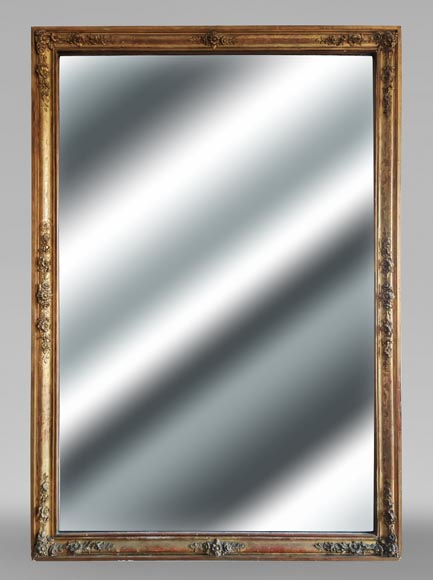 Gilded Louis Philippe period trumeau with floral decoration and engravings-0