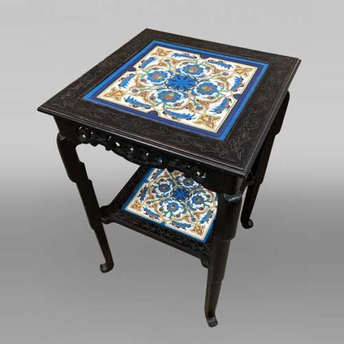 LOEBNITZ Jules (Maison Pichenot), Ebonized Wood and Iznik Style Faience Guéridon