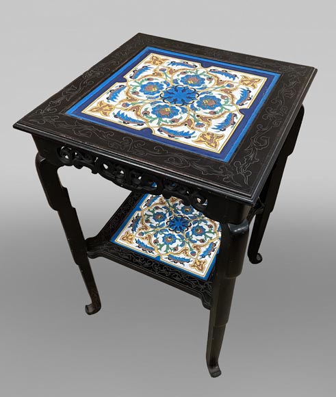LOEBNITZ Jules (Maison Pichenot), Ebonized Wood and Iznik Style Faience Guéridon-0