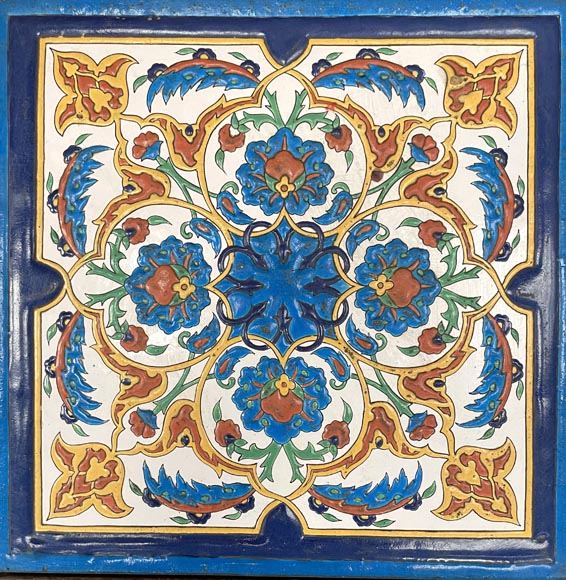 LOEBNITZ Jules (Maison Pichenot), Ebonized Wood and Iznik Style Faience Guéridon-4