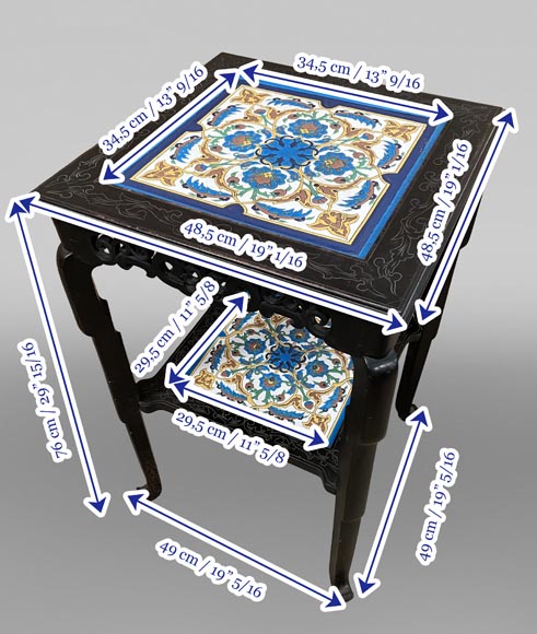 LOEBNITZ Jules (Maison Pichenot), Ebonized Wood and Iznik Style Faience Guéridon-12