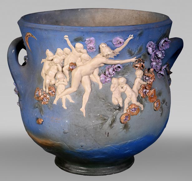 Louis Robert Carrier-Belleuse, “Allegory of Day and Night” Faience Cache-Pot Louis Robert Carrier-Belleuse, “Allegory of Day and Night” Faience Cache-Pot-0