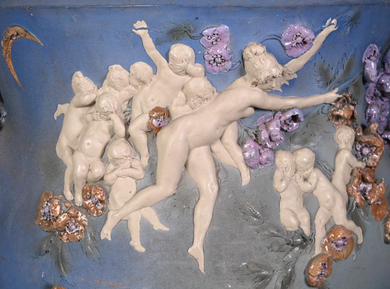 Louis Robert Carrier-Belleuse, “Allegory of Day and Night” Faience Cache-Pot Louis Robert Carrier-Belleuse, “Allegory of Day and Night” Faience Cache-Pot-1