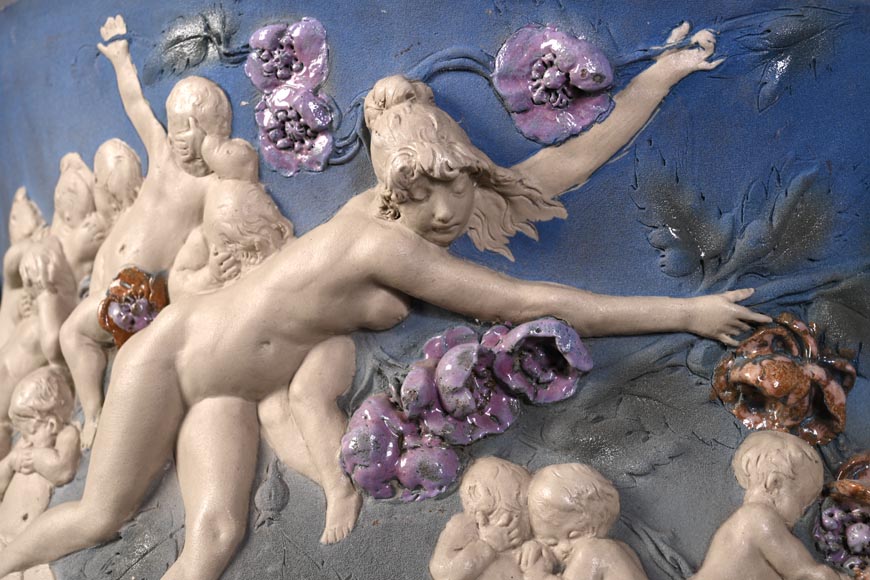 Louis Robert Carrier-Belleuse, “Allegory of Day and Night” Faience Cache-Pot Louis Robert Carrier-Belleuse, “Allegory of Day and Night” Faience Cache-Pot-2