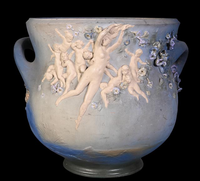Louis Robert Carrier-Belleuse, “Allegory of Day and Night” Faience Cache-Pot Louis Robert Carrier-Belleuse, “Allegory of Day and Night” Faience Cache-Pot-10