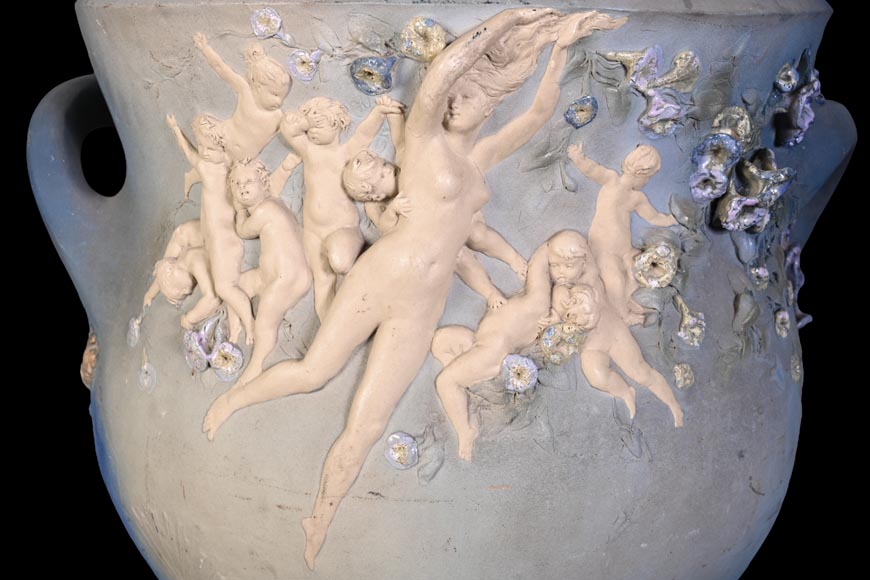 Louis Robert Carrier-Belleuse, “Allegory of Day and Night” Faience Cache-Pot Louis Robert Carrier-Belleuse, “Allegory of Day and Night” Faience Cache-Pot-12