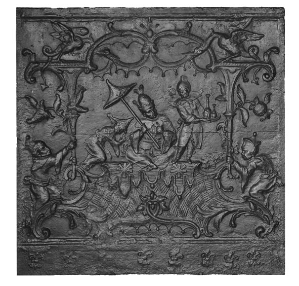 18th-century fireback featuring a chinoiserie design 18th-century fireback featuring a chinoiserie design-0