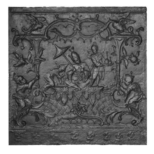 18th-century fireback featuring a chinoiserie design