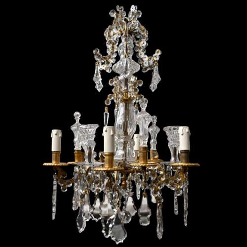 Six-light chandelier in cut crystal and gilt bronze, in the style of the Cristallerie Royale de Champagne de Bayel