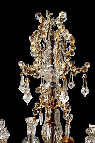 Six-light chandelier in cut crystal and gilt bronze, in the style of the Cristallerie Royale de Champagne de Bayel-1