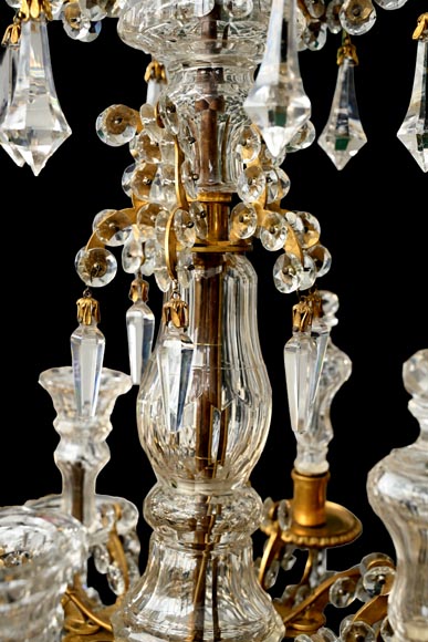 Six-light chandelier in cut crystal and gilt bronze, in the style of the Cristallerie Royale de Champagne de Bayel-2