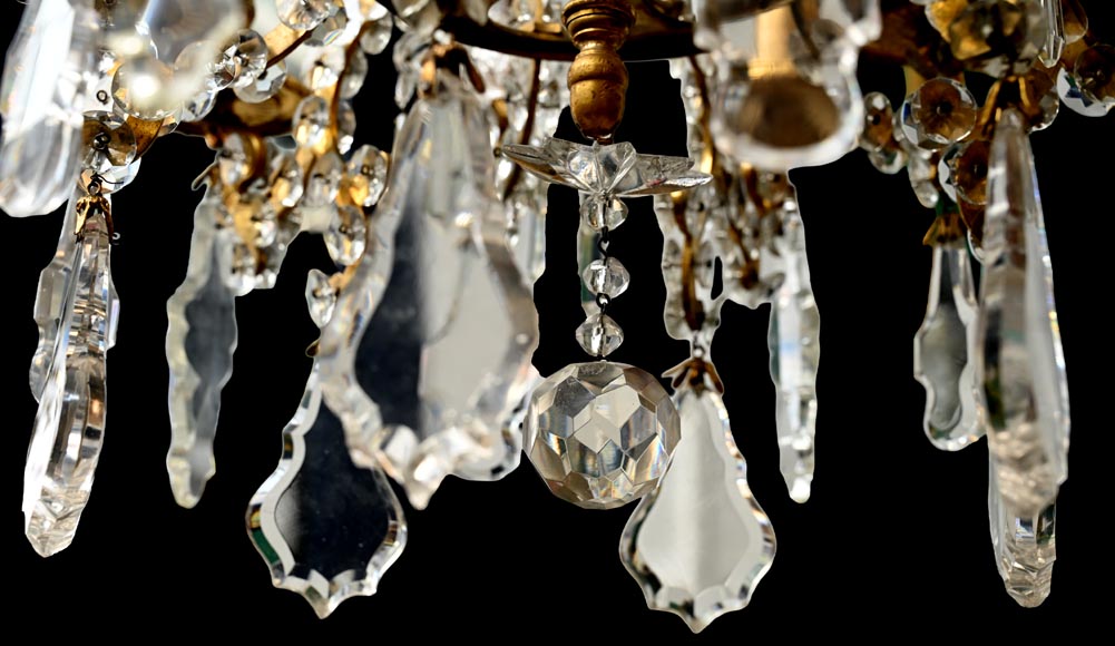 Six-light chandelier in cut crystal and gilt bronze, in the style of the Cristallerie Royale de Champagne de Bayel-4