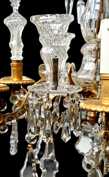 Six-light chandelier in cut crystal and gilt bronze, in the style of the Cristallerie Royale de Champagne de Bayel-7