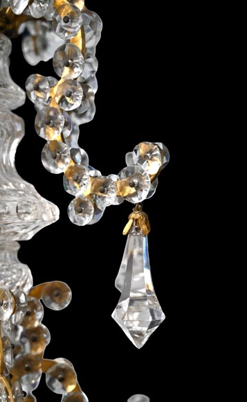 Six-light chandelier in cut crystal and gilt bronze, in the style of the Cristallerie Royale de Champagne de Bayel-8