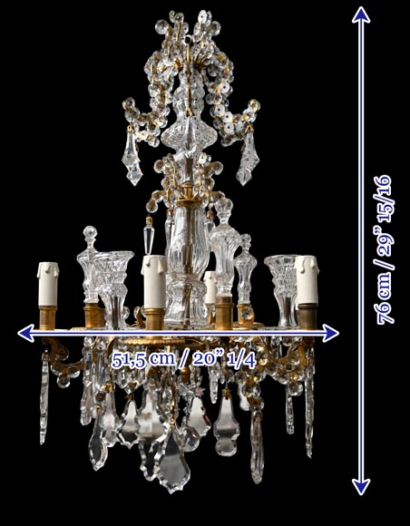 Six-light chandelier in cut crystal and gilt bronze, in the style of the Cristallerie Royale de Champagne de Bayel-9