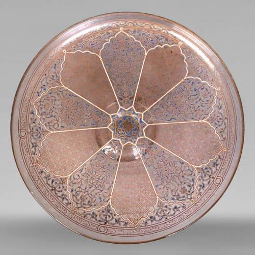 BROCARD Philippe-Joseph (in the style of) — Blown glass dish with enamel and gilt decoration in the perso-islamic taste