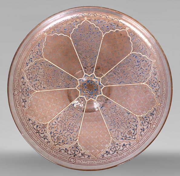 BROCARD Philippe-Joseph (in the style of) — Blown glass dish with enamel and gilt decoration in the perso-islamic taste-0
